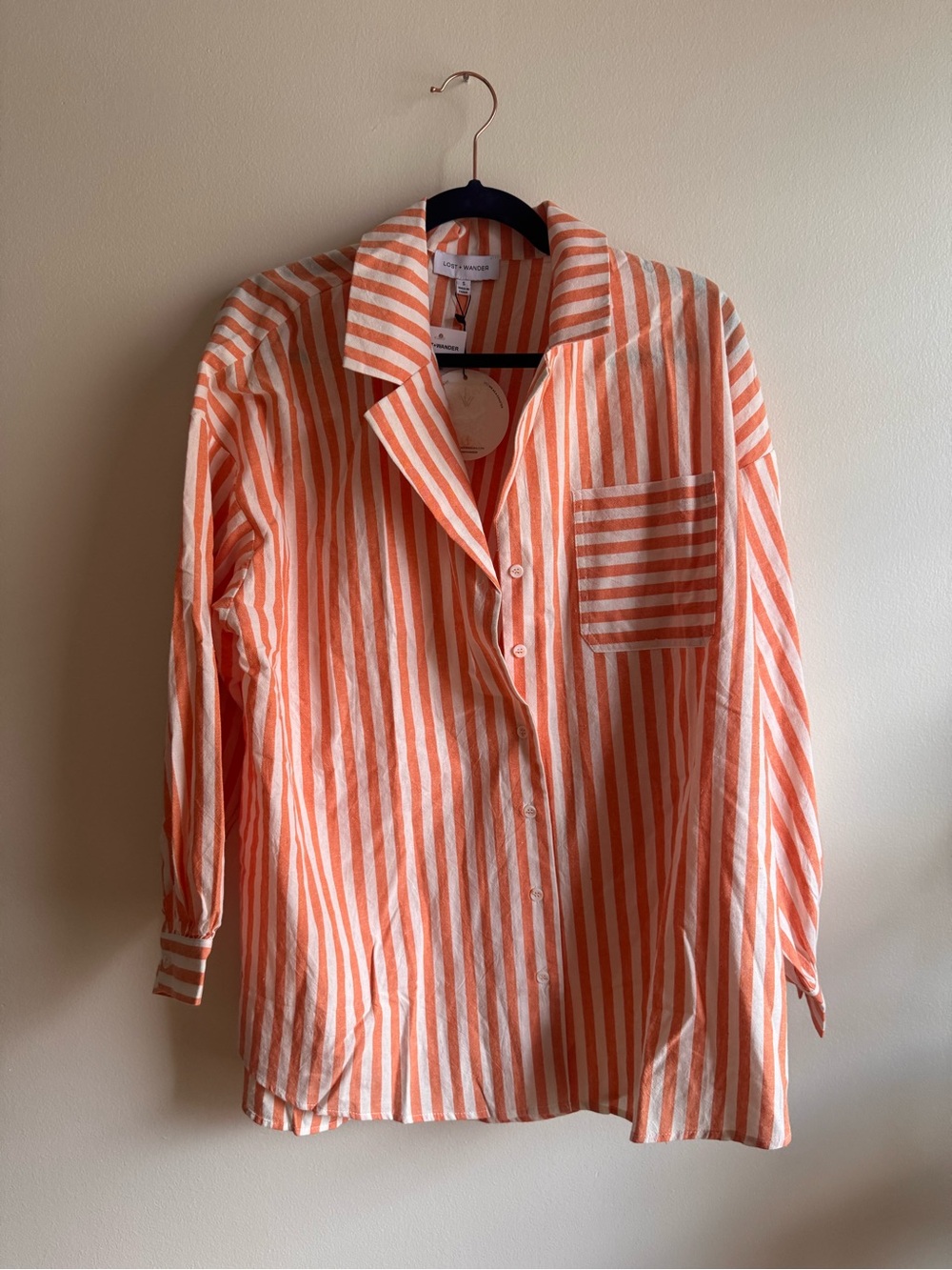 Lost + Wander Orange and White Vertical Stripe Button-Down Shirt